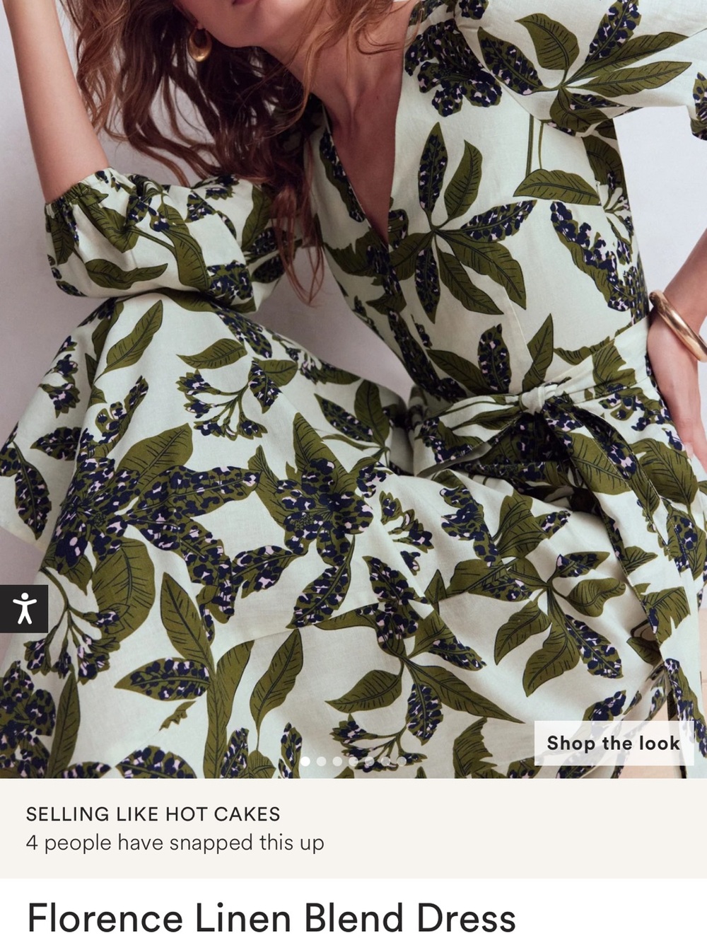 Boden White and Olive Green Leaf Print Wrap Dress